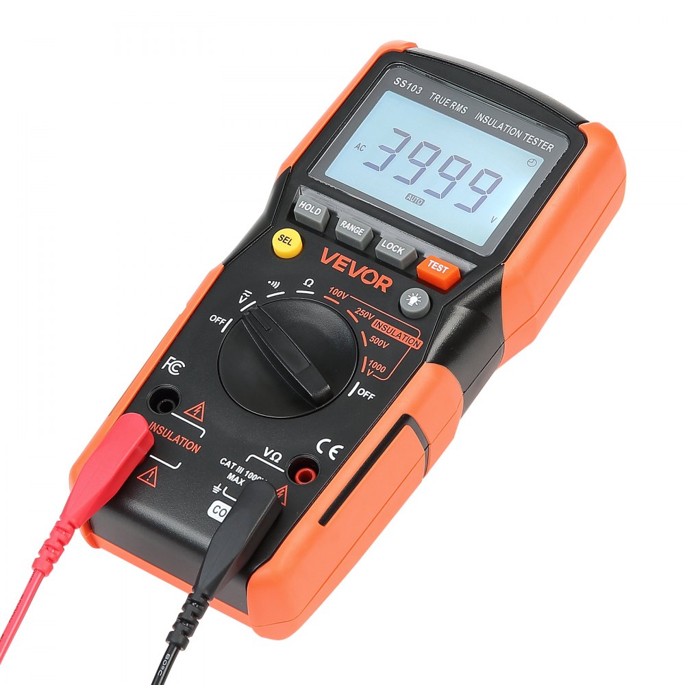 VEVOR Digital Multimeter, 4000-Count TRMS Voltmeter Ohmmeter, 1000V AC/DC Voltage Tester with Switchable Auto/Manual Range for Voltage, Resistance, and Continuity Measurment
