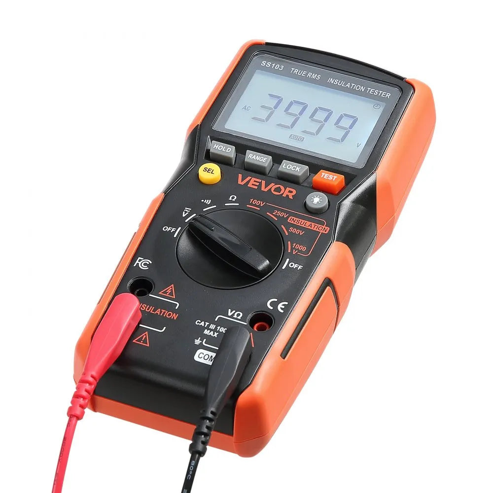 VEVOR Digital Multimeter, 4000-Count TRMS Voltmeter Ohmmeter, 1000V AC/DC Voltage Tester with Switchable Auto/Manual Range for Voltage, Resistance, and Continuity Measurment