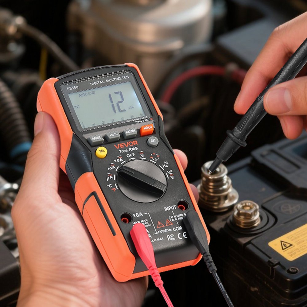 VEVOR Digital Multimeter, 6000-Count TRMS DC/AC Voltmeter Current Tester, Auto-Ranging Multimeter for Current Voltage Resistance Capacitance Temperature Diodes Continuity Low Impedance Measurment