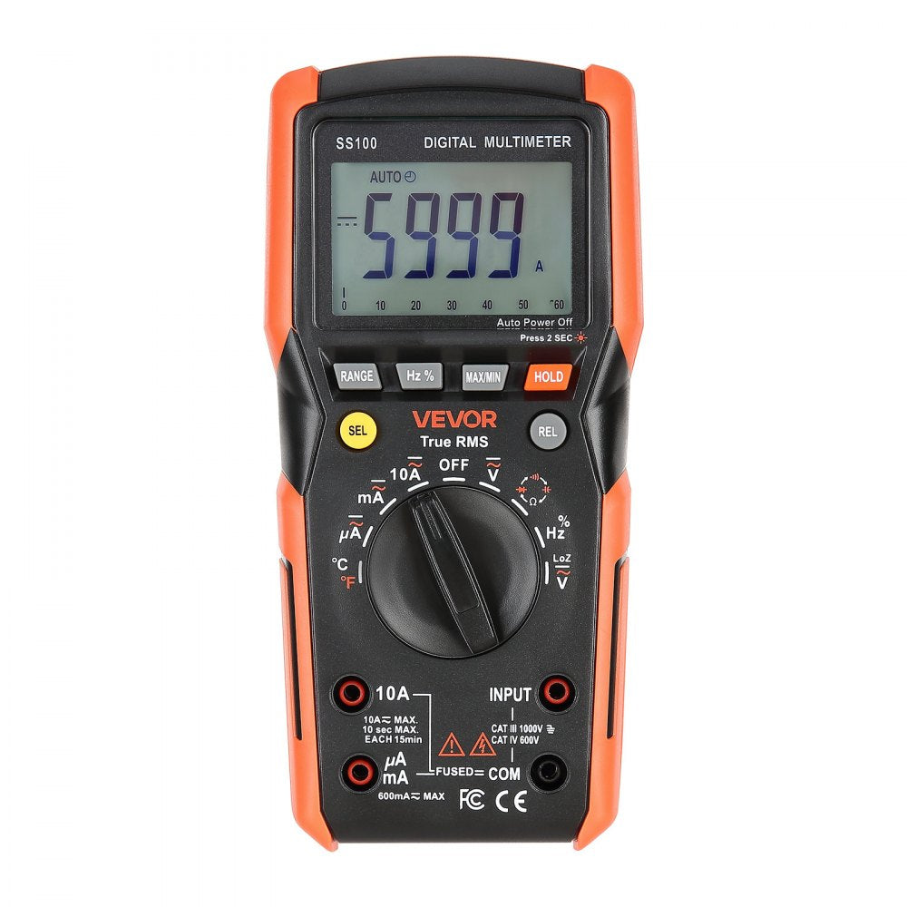 VEVOR Digital Multimeter, 6000-Count TRMS DC/AC Voltmeter Current Tester, Auto-Ranging Multimeter for Current Voltage Resistance Capacitance Temperature Diodes Continuity Low Impedance Measurment