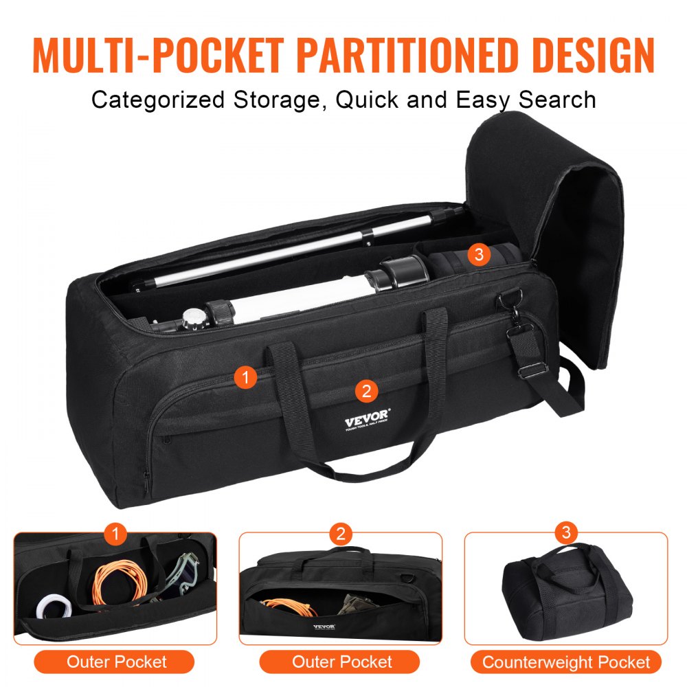 VEVOR Telescope Case, 30.3", Telescope Storage Bag with Fixed Buckles, Multi-Pocket & Detachable Divider, Shock-Absorbent Telescope Travel Carrying Bag for Optical Tube & Tripod, Counterweight Pocket