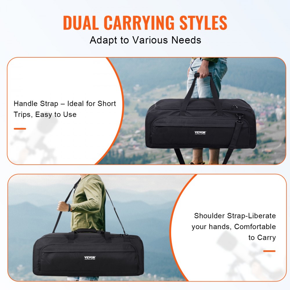 VEVOR Telescope Case, 30.3", Telescope Storage Bag with Fixed Buckles, Multi-Pocket & Detachable Divider, Shock-Absorbent Telescope Travel Carrying Bag for Optical Tube & Tripod, Counterweight Pocket