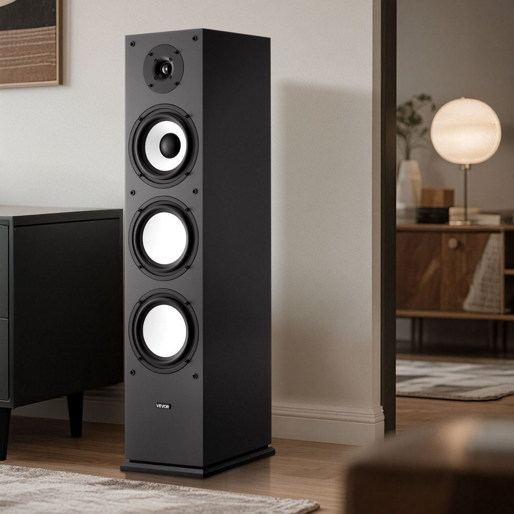 VEVOR Floorstanding Speaker, 2-Way, Floor-Standing Tower Speaker with 1-Inch Tweeter, 6.5-Inch Woofer, 200W Peak Power, 70Hz–20kHz Frequency Response, Durable MDF Enclosure, for Home Audio, Single
