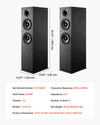 VEVOR floorstanding speakers dimensions and specs graphic