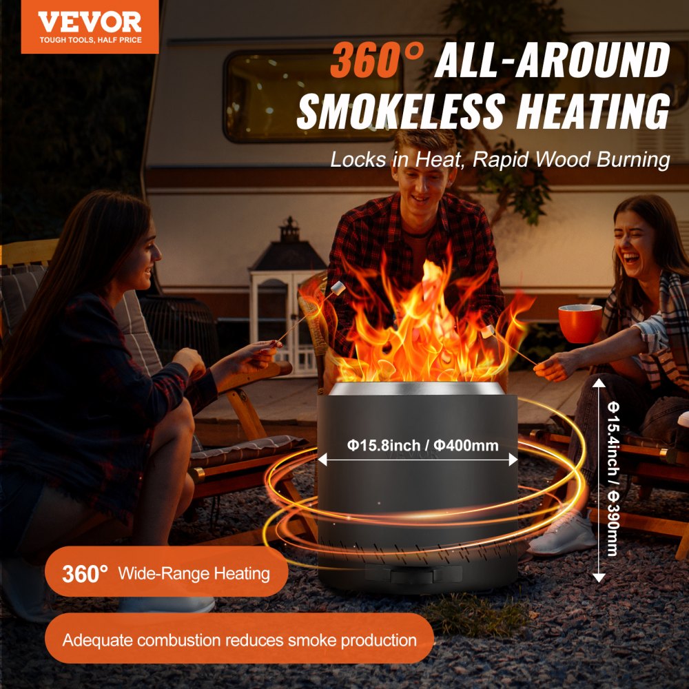 VEVOR Smokeless Fire Pit Stove Bonfire, H: 15.4 in x Dia: 15.7 in ,Wood Burning Fireplaces with Removable Ash Pan, SUS430 Stainless Steel Inner Portable Outdoor Firepit,for Outdoor Patio Camping