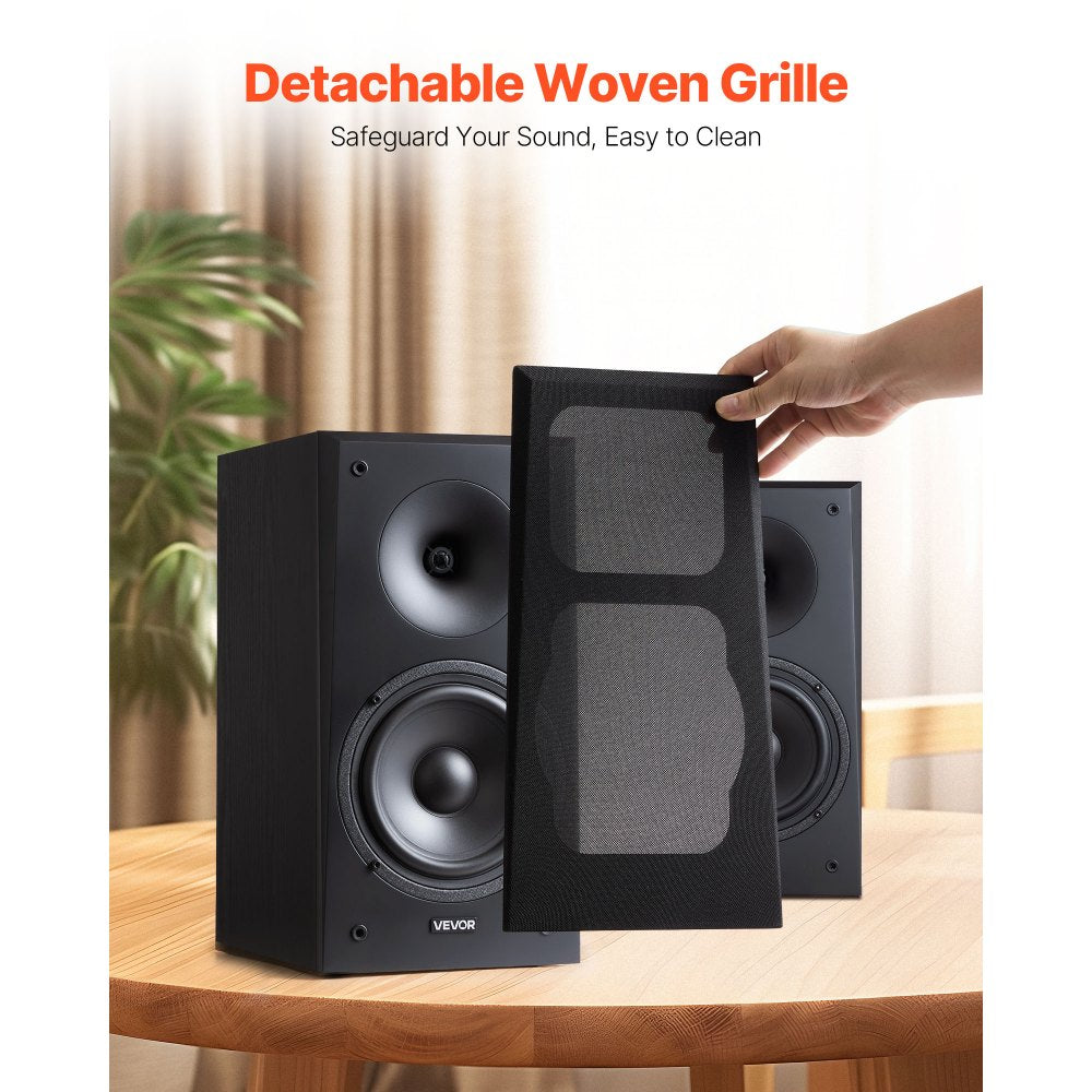 VEVOR Passive Bookshelf Speaker, 300W, Book Shelf Stereo Speakers with 6.5-Inch Woofer and 1-Inch Tweeter, Detachable Grille, 55Hz-20KHz Frequency Response, Wooden Enclosure, for Home Theater (1 Pair)