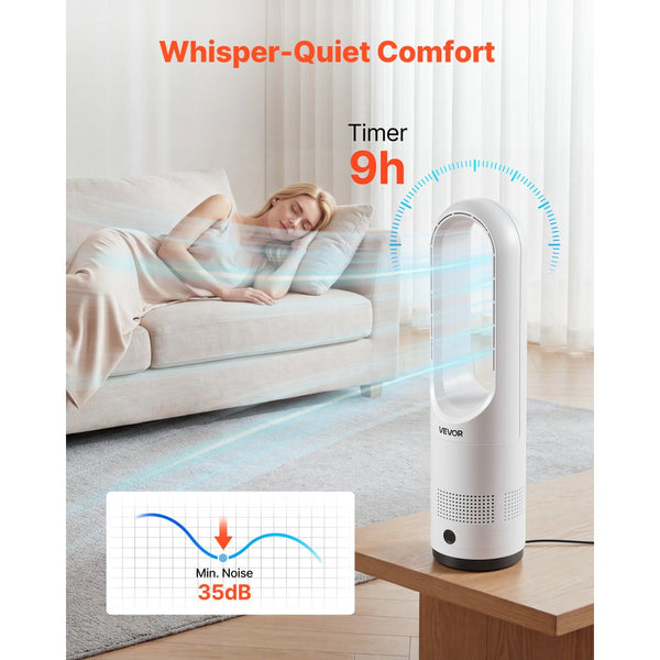 Vevor Tower Fan Bladeless 80° Oscillating Standing Fan with Remote Whi ...