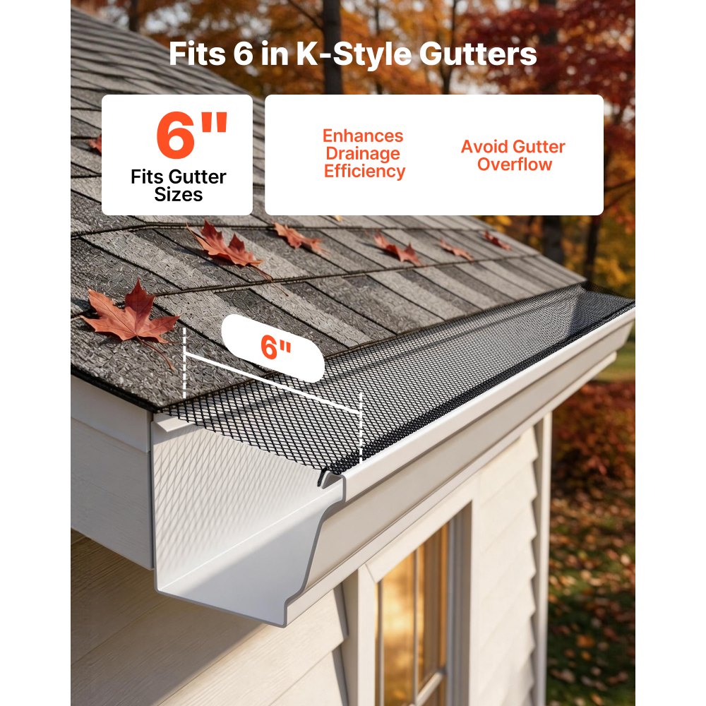 VEVOR Gutter Guard, 6 in Powder-Coated Steel Gutter Screen, Heavy-Duty 120 ft Length, 0.04 in Thickness, Leaf Guard for Debris and Leaves, Easy DIY Install, Fits 6" Standard Systems, 40 Pack, Black
