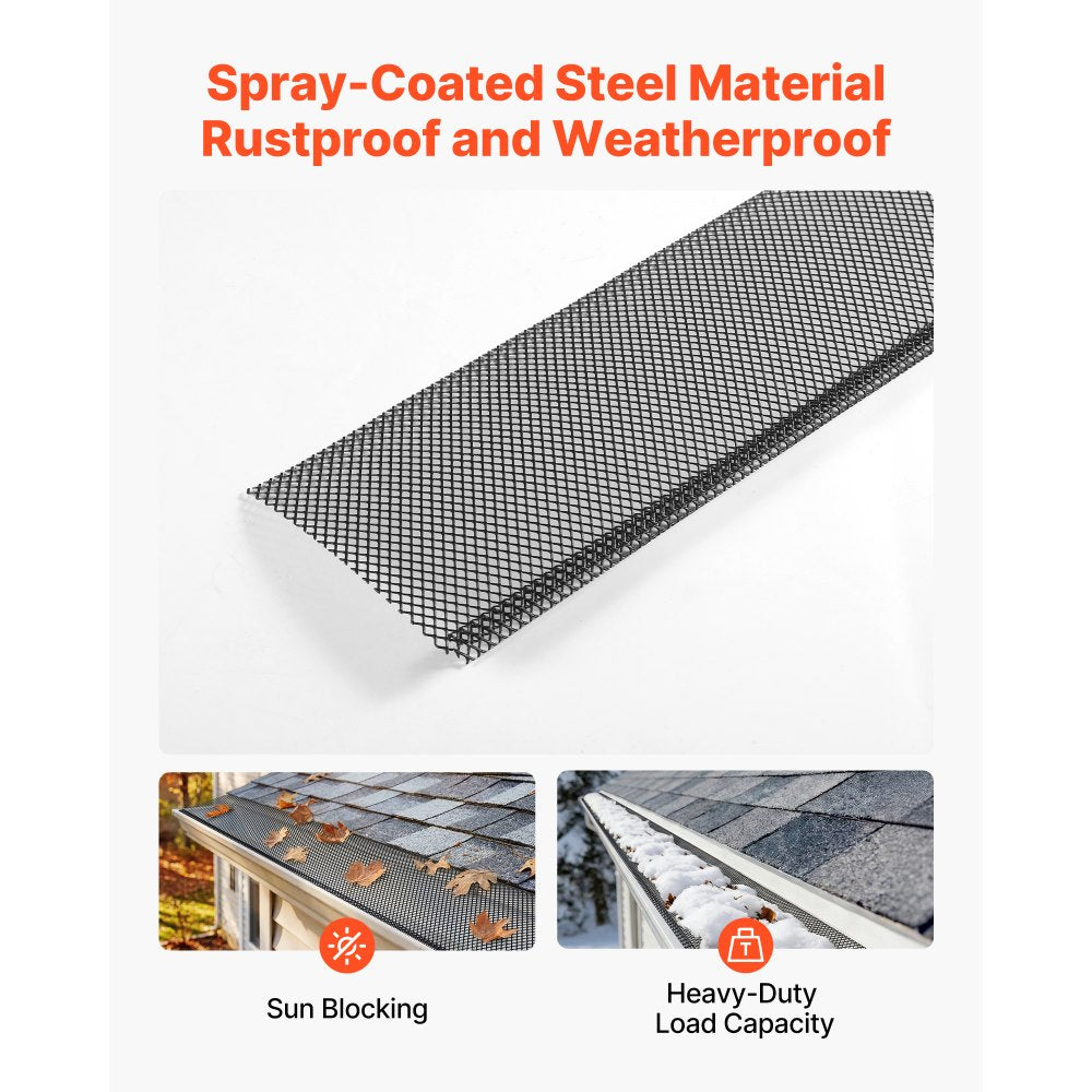 VEVOR Gutter Guard, 6 in Powder-Coated Steel Gutter Screen, Heavy-Duty 75 ft Length, 0.04 in Thickness, Leaf Guard for Debris and Leaves, Easy DIY Install, Fits 6" Standard Systems, 25 Pack, Black