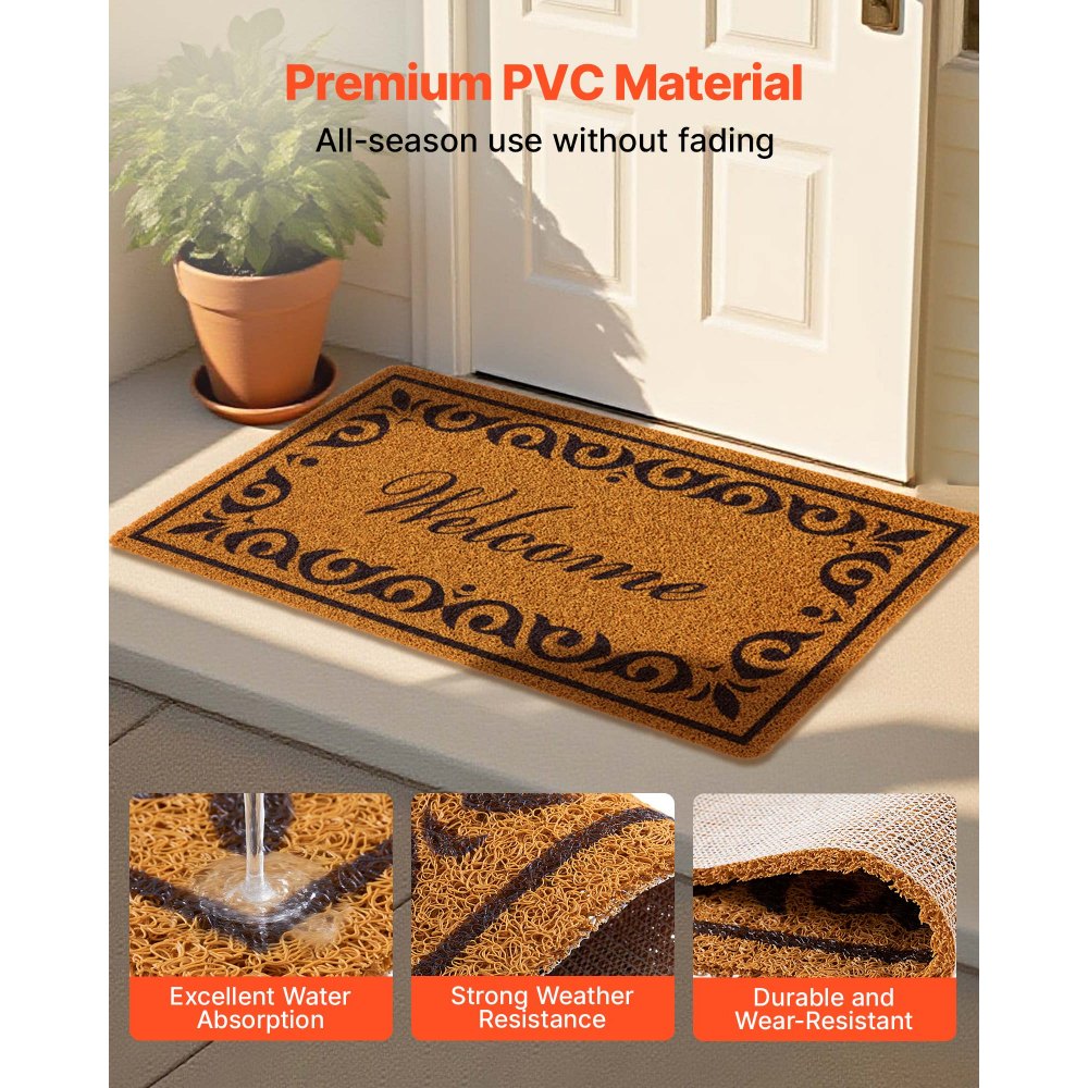 VEVOR Door Mat, Welcome Doormat for Outdoor Entrance, 29.5" x 17" All-Weather Faux Coir Entryway Mat with Non-Slip Backing, Low-Profile & Easy-to-Clean Front Door Mats for Garage, Backyard, Patio