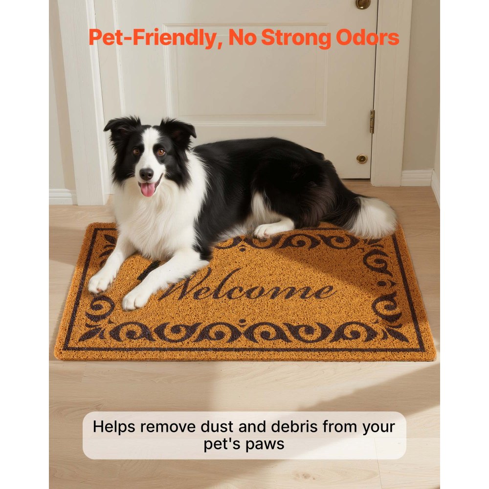 VEVOR Door Mat, Welcome Doormat for Outdoor Entrance, 29.5" x 17" All-Weather Faux Coir Entryway Mat with Non-Slip Backing, Low-Profile & Easy-to-Clean Front Door Mats for Garage, Backyard, Patio