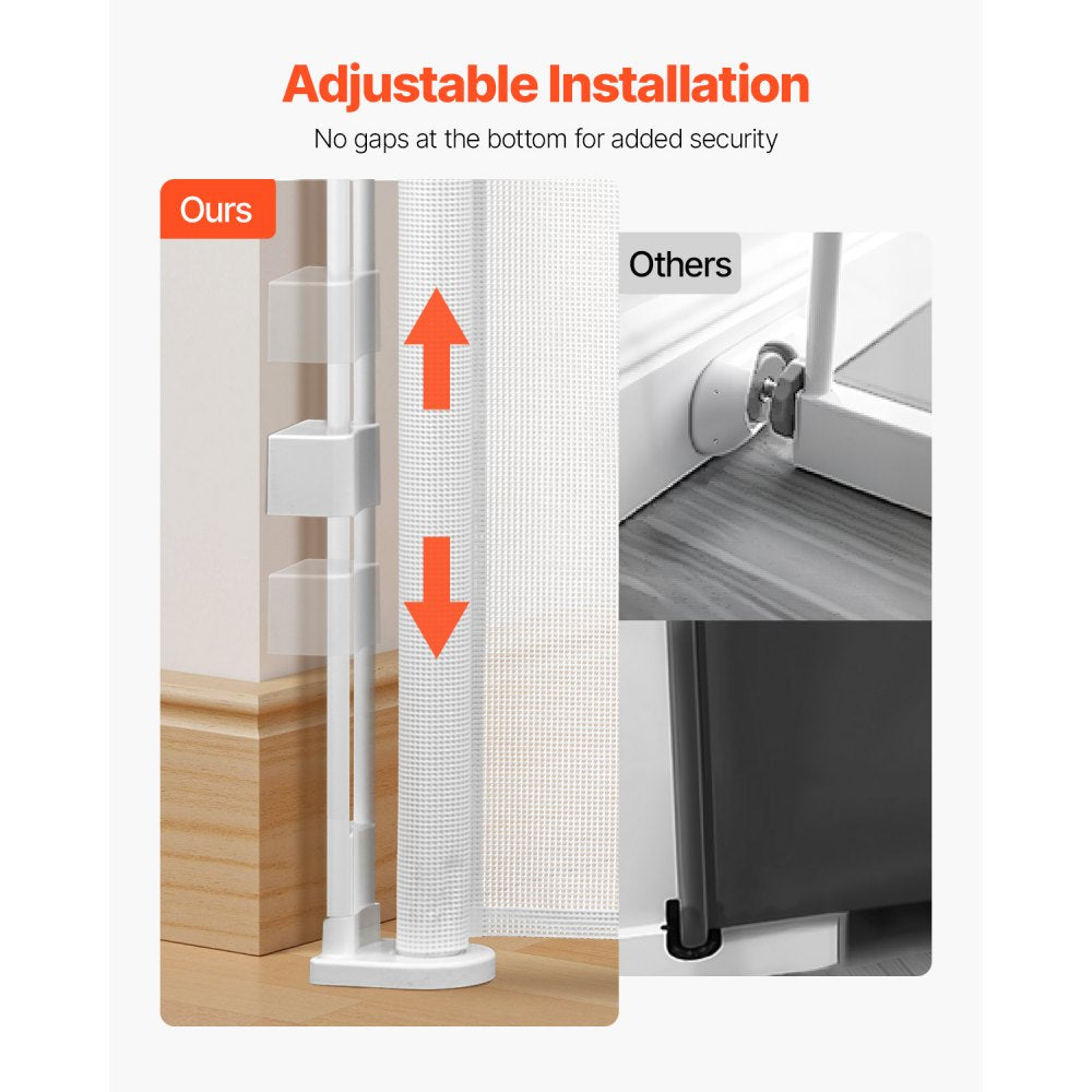 VEVOR Retractable Baby Gate, 34 inch Tall, Extends up to 55 inch Wide, Retractable Gate for Kids or Pets, Mesh Material, Easy to Install for Indoor Stairs, Doorways, Hallways, Playrooms, White