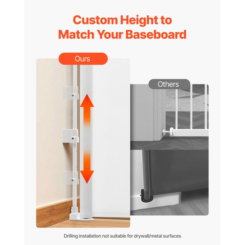 VEVOR Retractable Baby Gate, Extends to 56.3 inch Wide, 31.3 inch Tall, with Security Lock, Easy to Use, Walk Through Without Tripping, Mesh Dog Gate for Stairs, Hallways, Indoor/Outdoor, White