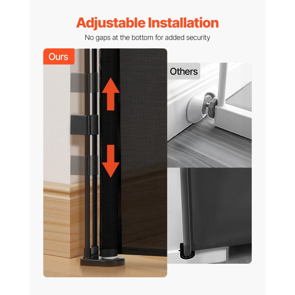VEVOR Retractable Baby Gate, 34 inch Tall, Extends up to 110 inch Wide, Retractable Gate for Kids or Pets, Mesh Material, Easy to Install for Indoor Stairs, Doorways, Hallways, Playrooms, Black