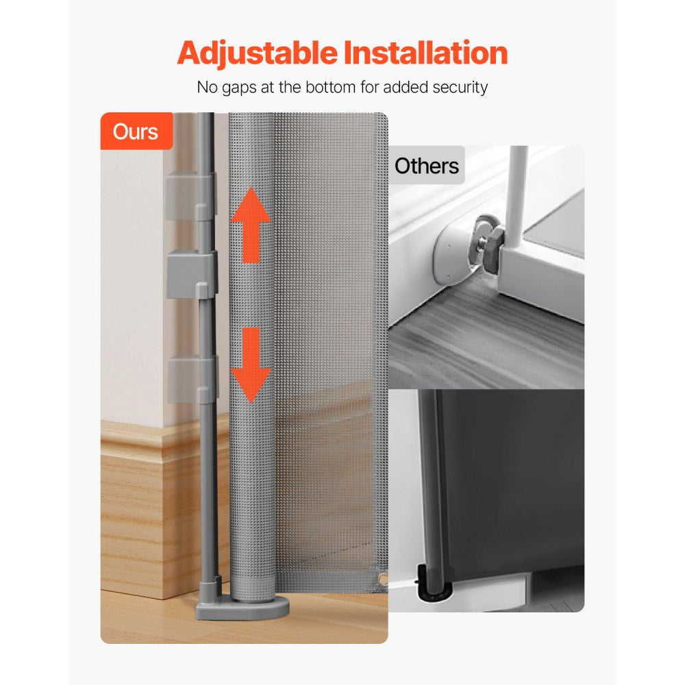 VEVOR Retractable Baby Gate, 34 inch Tall, Extends up to 55 inch Wide, Retractable Gate for Kids or Pets, Mesh Material, Easy to Install for Indoor Stairs, Doorways, Hallways, Playrooms, Gray