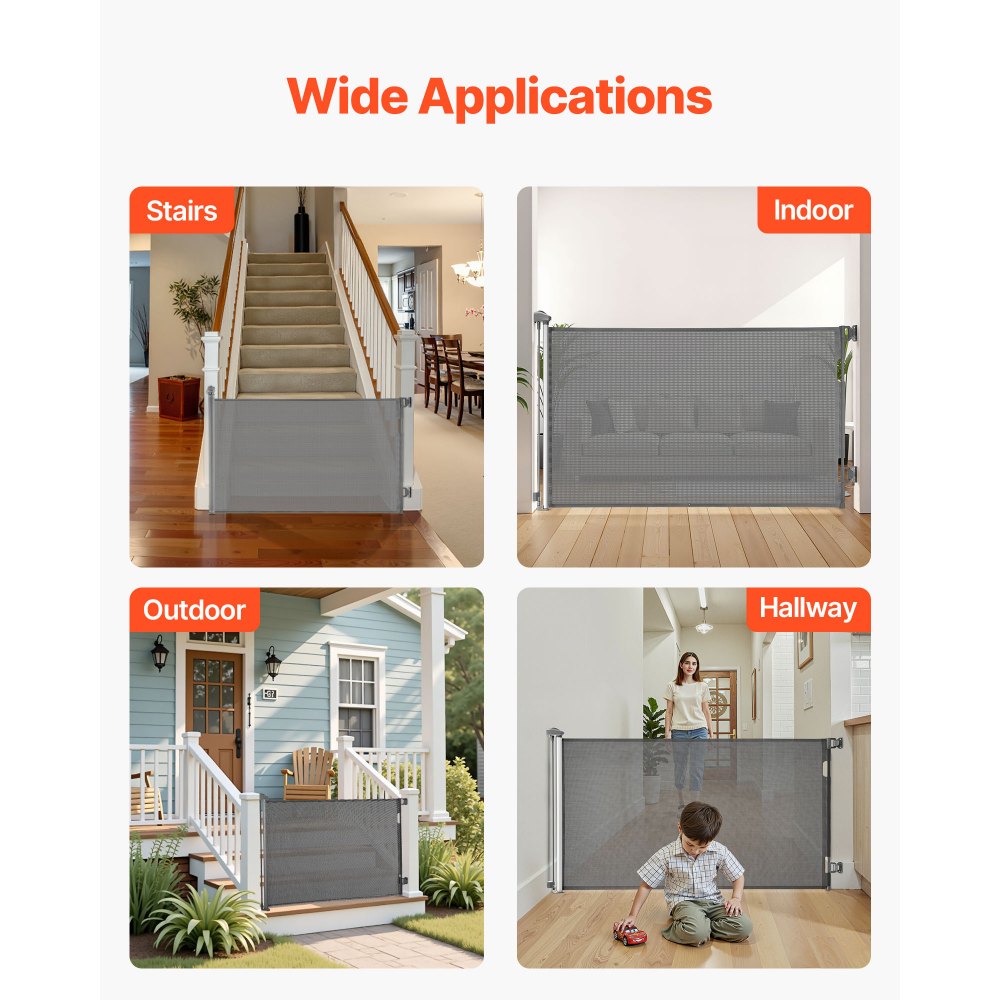 VEVOR Retractable Baby Gate, Extends to 57 inch Wide, 38.5 inch Tall, with Security Lock, Easy to Use, Walk Through Without Tripping, Mesh Dog Gate for Stairs, Hallways, Indoor/Outdoor, Gray