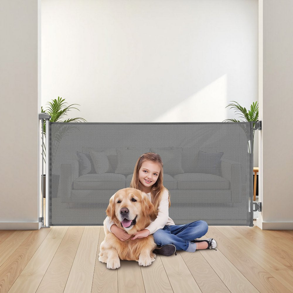 VEVOR Retractable Baby Gate, Extends to 56.3 inch Wide, 31.3 inch Tall, with Security Lock, Easy to Use, Walk Through Without Tripping, Mesh Dog Gate for Stairs, Hallways, Indoor/Outdoor, Gray