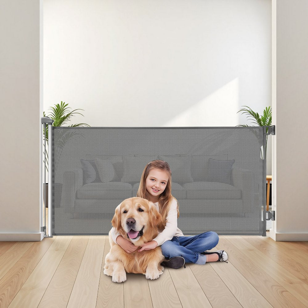 VEVOR Retractable Baby Gate, Extends to 72.8 inch Wide, 31.3 inch Tall, with Security Lock, Easy to Use, Walk Through Without Tripping, Mesh Dog Gate for Stairs, Hallways, Indoor/Outdoor, Gray