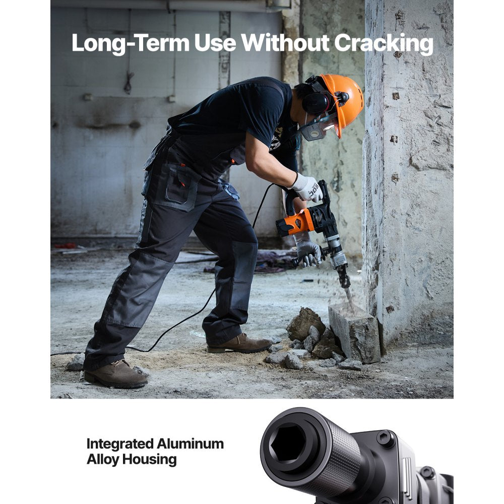 VEVOR Demolition Jack Hammer, 1400W Electric Jackhammer Heavy Duty, 2900 BPM Concrete Breaker, 2pcs Chisels Bits Chipping with Case, Gloves
