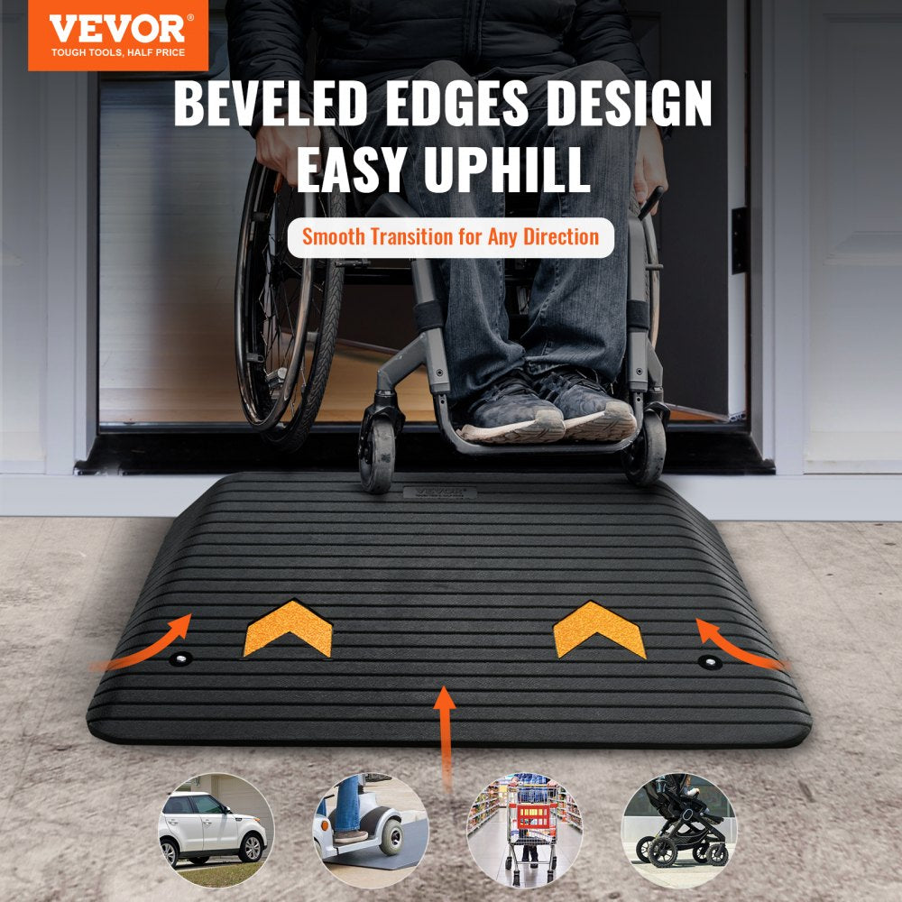 VEVOR Upgraded Rubber Threshold Ramp, 4" Rise Door Ramp with 1 Channel, Natural Rubber Car Ramp with Non-Slip Textured Surface, 33069 lbs Load Capacity Curb Ramp for Wheelchair and Scooter