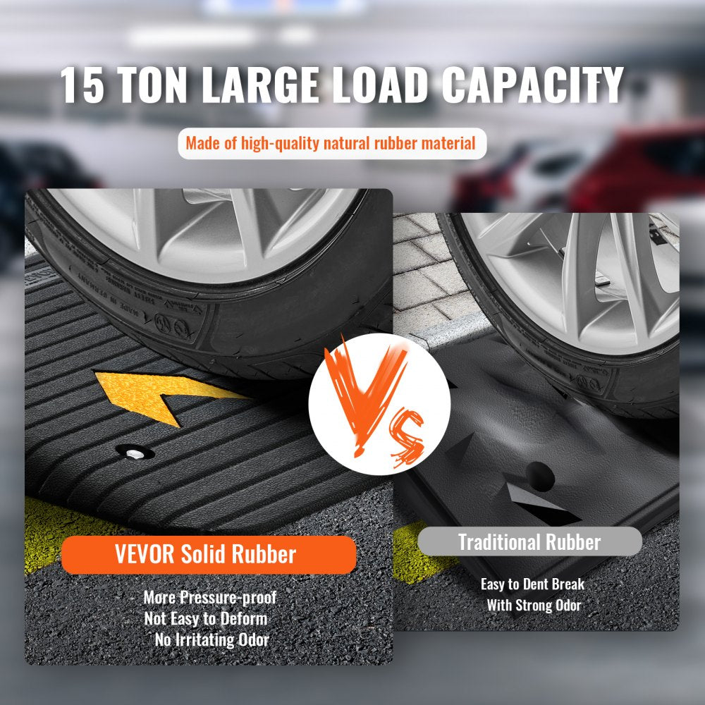 VEVOR Upgraded Rubber Threshold Ramp, 4" Rise Door Ramp with 1 Channel, Natural Rubber Car Ramp with Non-Slip Textured Surface, 33069 lbs Load Capacity Curb Ramp for Wheelchair and Scooter