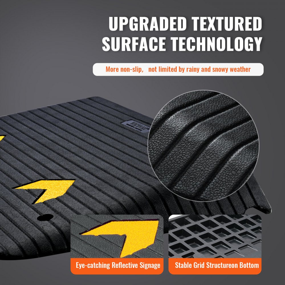 VEVOR Upgraded Rubber Threshold Ramp, 4" Rise Door Ramp with 1 Channel, Natural Rubber Car Ramp with Non-Slip Textured Surface, 33069 lbs Load Capacity Curb Ramp for Wheelchair and Scooter