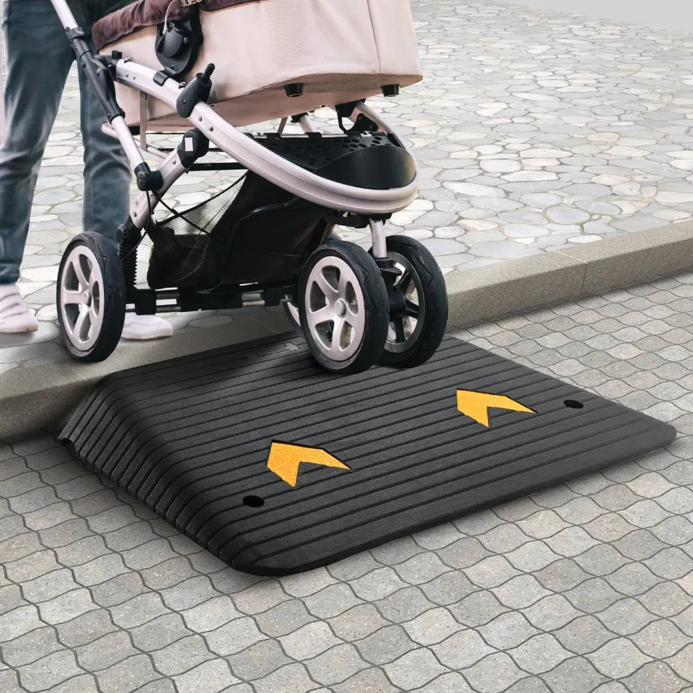 VEVOR Upgraded Rubber Threshold Ramp, 4" Rise Door Ramp with 1 Channel, Natural Rubber Car Ramp with Non-Slip Textured Surface, 33069 lbs Load Capacity Curb Ramp for Wheelchair and Scooter