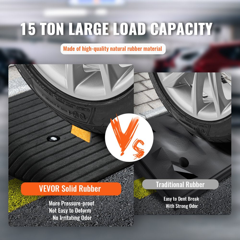 VEVOR Upgraded Rubber Threshold Ramp, 3" Rise Door Ramp with 1 Channel, Natural Rubber Car Ramp with Non-Slip Textured Surface, 33069 lbs Load Capacity Curb Ramp for Wheelchair and Scooter