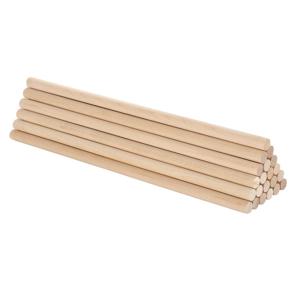 VEVOR 25Pcs Wooden Dowel Rods 1/2 x 12 Inch Natural Birch Wood Sticks Dowels, Unfinished Hardwood Sticks for Craft and DIY Projects, One-Piece Cutting & Smooth Surface & Easy to Color and Paint