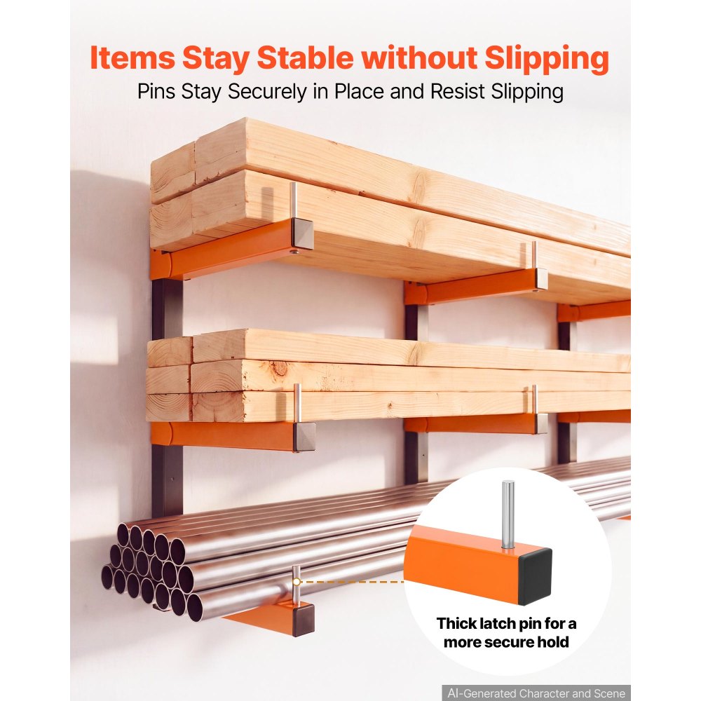 VEVOR Lumber Rack, 3-Tier 3-Pack 110 lbs per Tier, Foldable Wood Storage, Wall-mounted for Garages, Workshops, Warehouse, Basement, Heavy-Duty Cantilever Arms, Locking Pins, Steel, Orange & Black