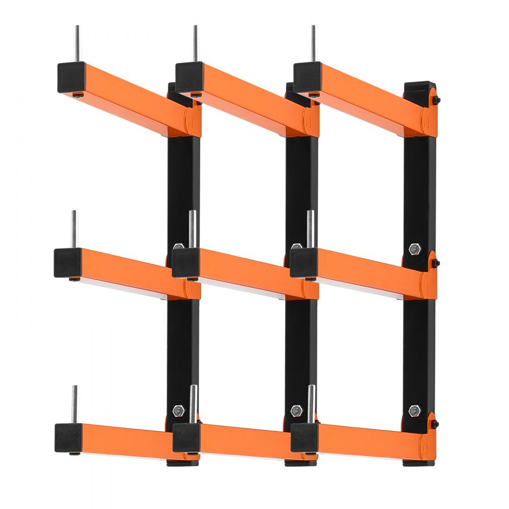 VEVOR Lumber Rack, 3-Tier 3-Pack 110 lbs per Tier, Foldable Wood Storage, Wall-mounted for Garages, Workshops, Warehouse, Basement, Heavy-Duty Cantilever Arms, Locking Pins, Steel, Orange & Black