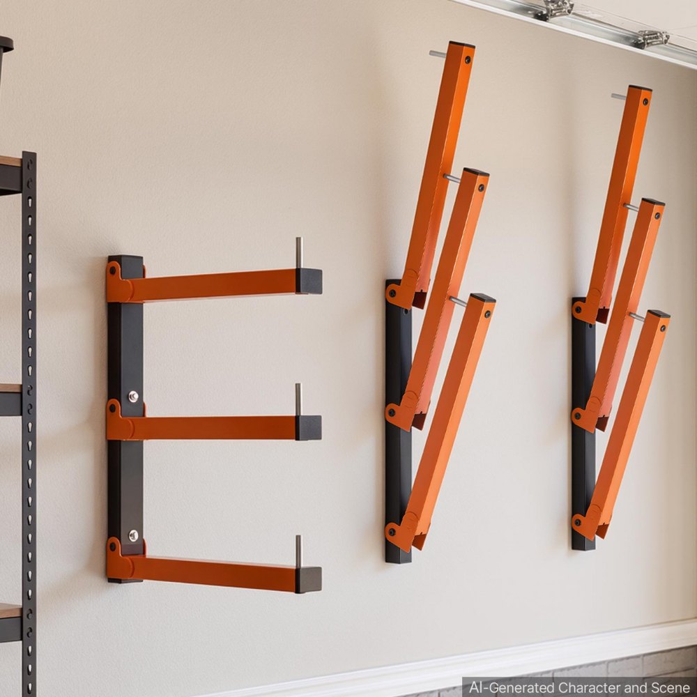 VEVOR Lumber Rack, 3-Tier 6-Pack 110 lbs per Tier, Foldable Wood Storage, Wall-mounted for Garages, Workshops, Warehouse, Basement, Heavy-Duty Cantilever Arms, Locking Pins, Steel, Orange & Black
