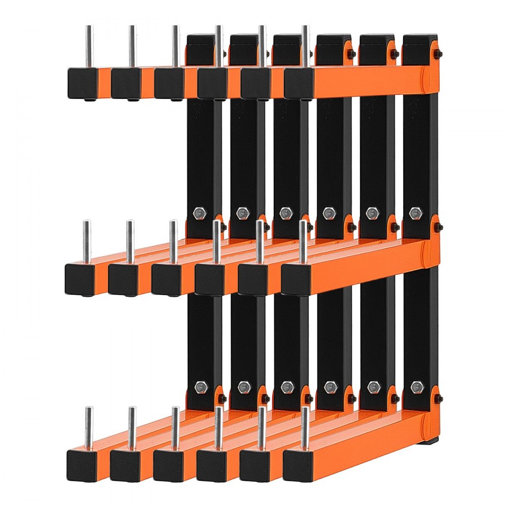 VEVOR Lumber Rack, 3-Tier 6-Pack 110 lbs per Tier, Foldable Wood Storage, Wall-mounted for Garages, Workshops, Warehouse, Basement, Heavy-Duty Cantilever Arms, Locking Pins, Steel, Orange & Black