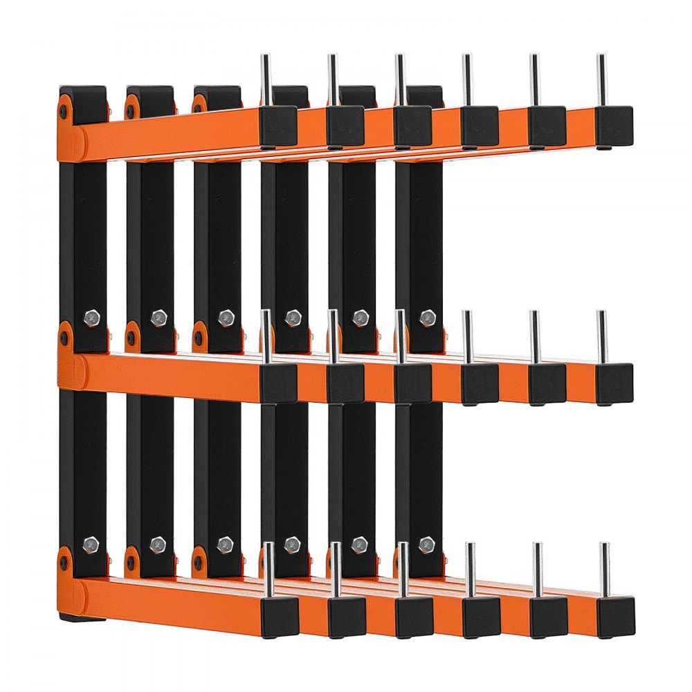 VEVOR Lumber Rack, 3-Tier 6-Pack 110 lbs per Tier, Foldable Wood Storage, Wall-mounted for Garages, Workshops, Warehouse, Basement, Heavy-Duty Cantilever Arms, Locking Pins, Steel, Orange & Black