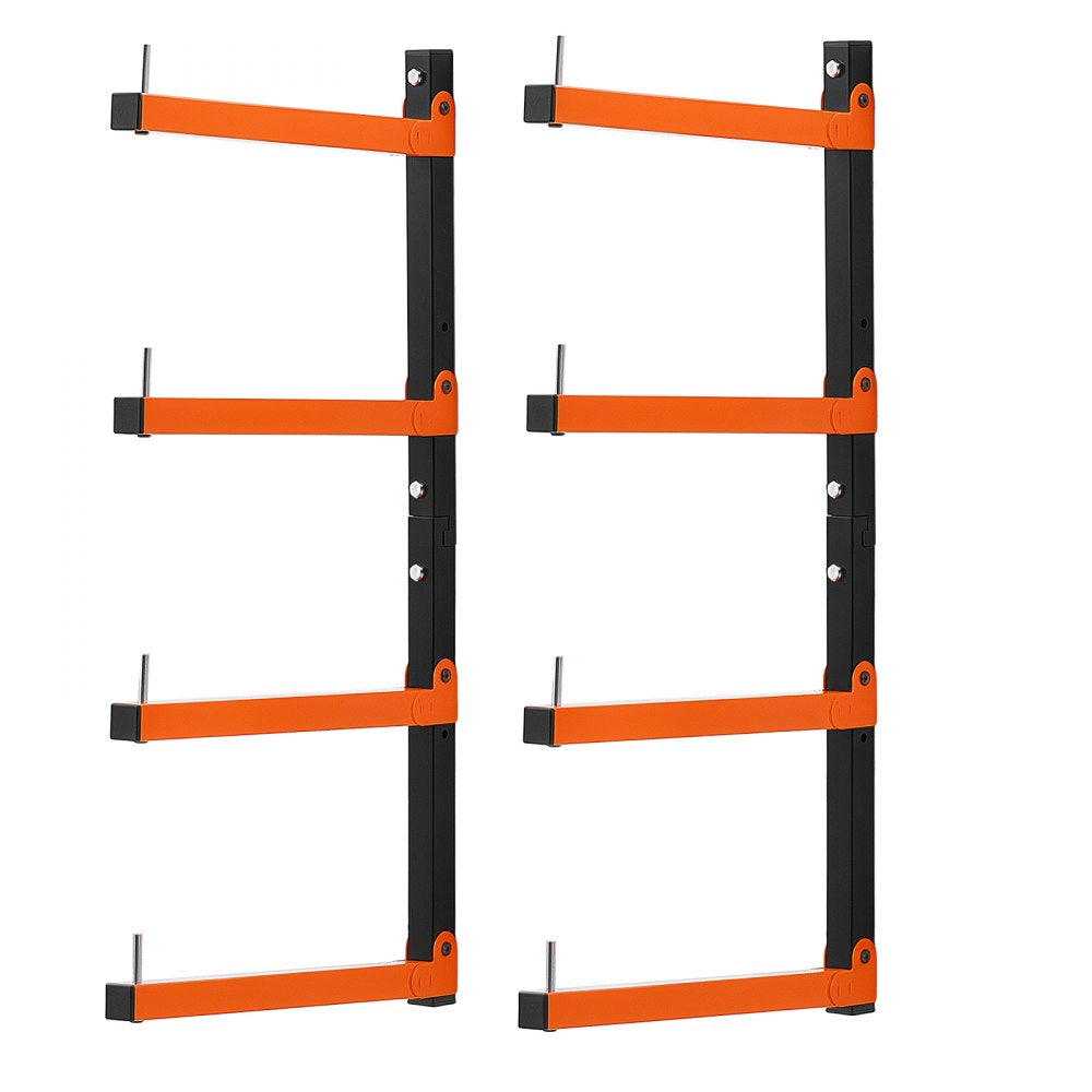 VEVOR Lumber Rack, 4-Tier 2-Pack 110 lbs per Tier, Foldable Wood Storage, Wall-mounted for Garages, Workshops, Warehouse, Heavy-Duty Cantilever Arms, 3-Level Adjustment, Steel, Orange & Black