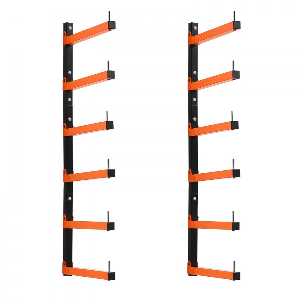 VEVOR Lumber Rack, 6-Tier 2-Pack 110 lbs per Tier, Foldable Wood Storage, Wall-mounted for Garages, Workshops, Warehouse, Basement, Heavy-Duty Cantilever Arms, Locking Pins, Steel, Orange & Black