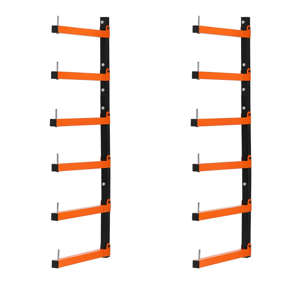 VEVOR Lumber Rack, 6-Tier 2-Pack 110 lbs per Tier, Foldable Wood Storage, Wall-mounted for Garages, Workshops, Warehouse, Basement, Heavy-Duty Cantilever Arms, Locking Pins, Steel, Orange & Black