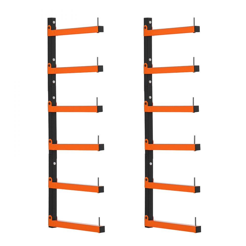 VEVOR Lumber Rack, 6-Tier 2-Pack 110 lbs per Tier, Foldable Wood Storage, Wall-mounted for Garages, Workshops, Warehouse, Basement, Heavy-Duty Cantilever Arms, Locking Pins, Steel, Orange & Black