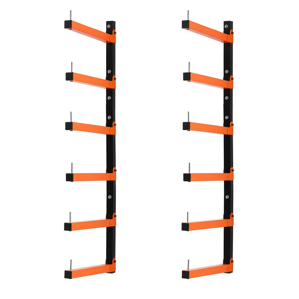 VEVOR Lumber Rack, 6-Tier 2-Pack 110 lbs per Tier, Foldable Wood Storage, Wall-mounted for Garages, Workshops, Warehouse, Basement, Heavy-Duty Cantilever Arms, Locking Pins, Steel, Orange & Black