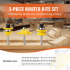 VEVOR Router Bits Set, 3 Pieces, Carbide Router Bit Kit with 1/4 Inch Shank, Wood Carrying Case, Woodworking Tools for Professional and Beginners Carpenter, for Wood MDF Particle Board Plywood