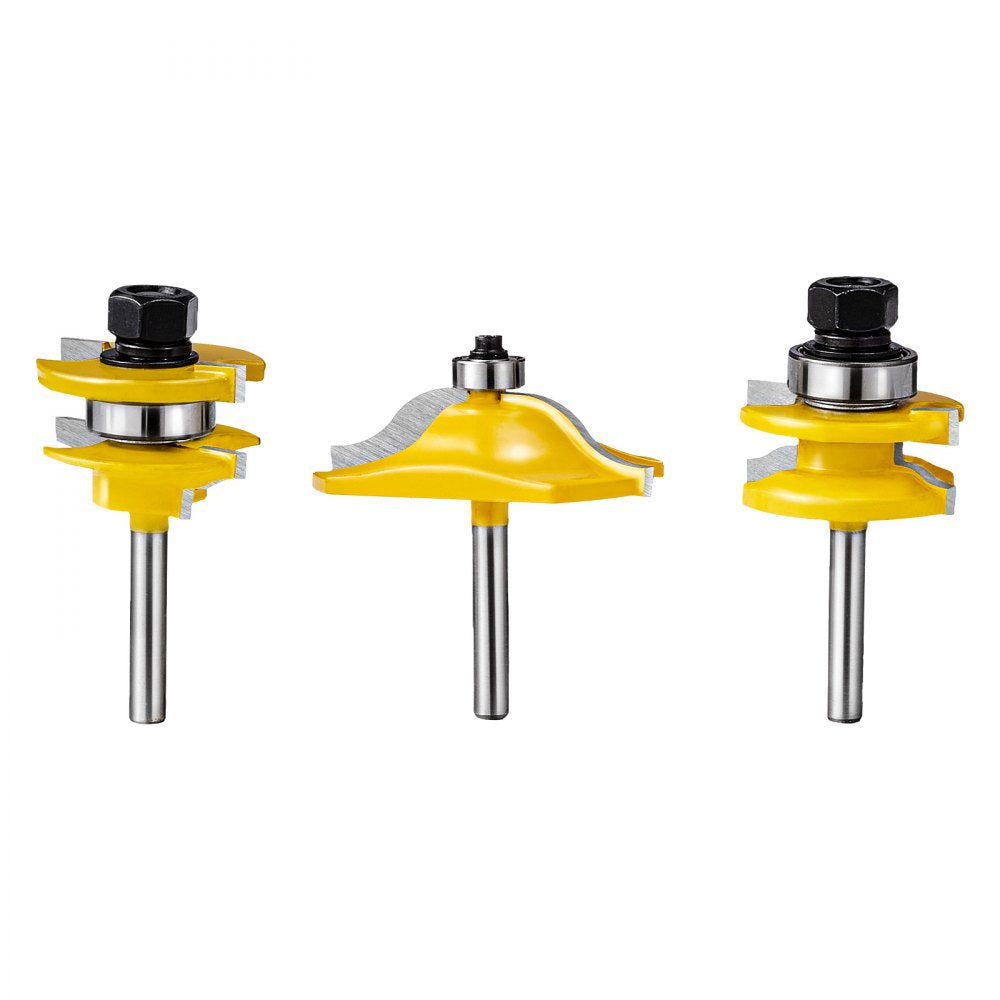 VEVOR Router Bits Set, 3 Pieces, Carbide Router Bit Kit with 1/4 Inch Shank, Wood Carrying Case, Woodworking Tools for Professional and Beginners Carpenter, for Wood MDF Particle Board Plywood