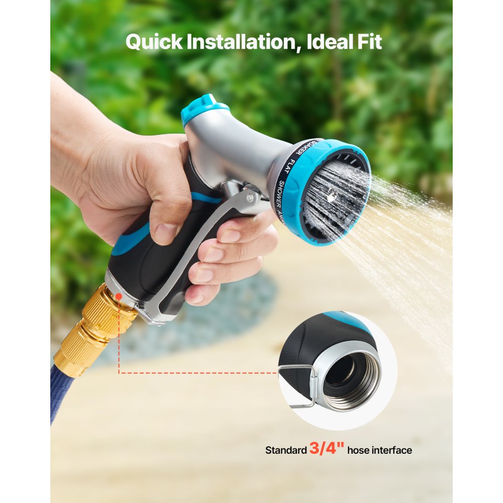 VEVOR Hose Nozzle, 10 Adjustable Spray Patterns, Metal Water Hose Nozzle with Comfortable Ergonomic Grip, Garden Hose Nozzle Sprayer with Flow Control for Watering Plants & Lawns, Washing Cars & Pets