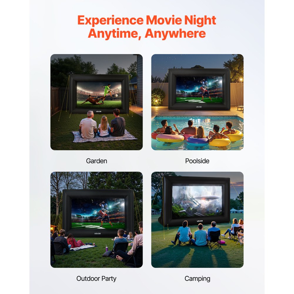VEVOR 14FT Inflatable Projector Screen, Inflatable Movie Screen Outdoor with 120W Air Blower Projector Screen Oxford Fabric Material Blow Up Screen for Outdoor Backyard, Home Theater, Theme Party