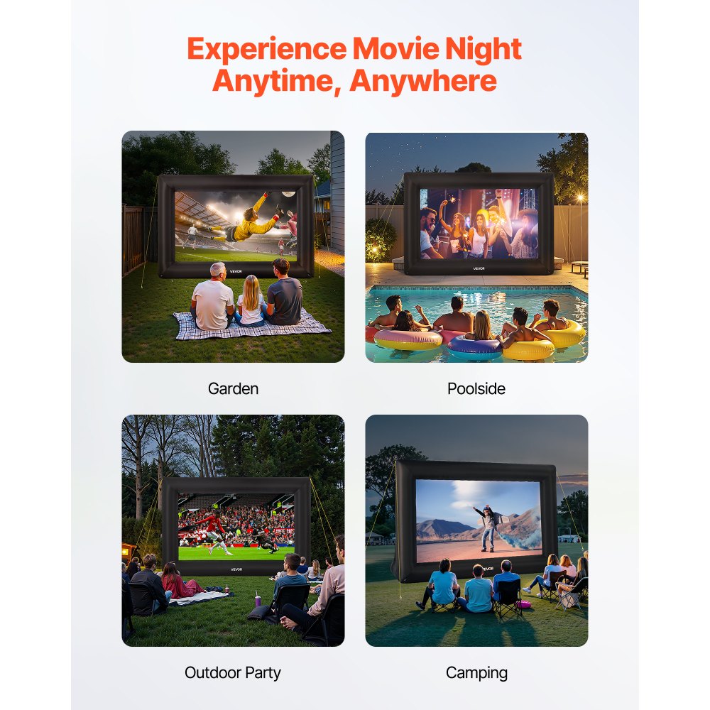 VEVOR 16FT Inflatable Projector Screen, Inflatable Movie Screen Outdoor with 250W Air Blower Projector Screen Oxford Fabric Material Blow Up Screen for Outdoor Backyard, Home Theater, Theme Party