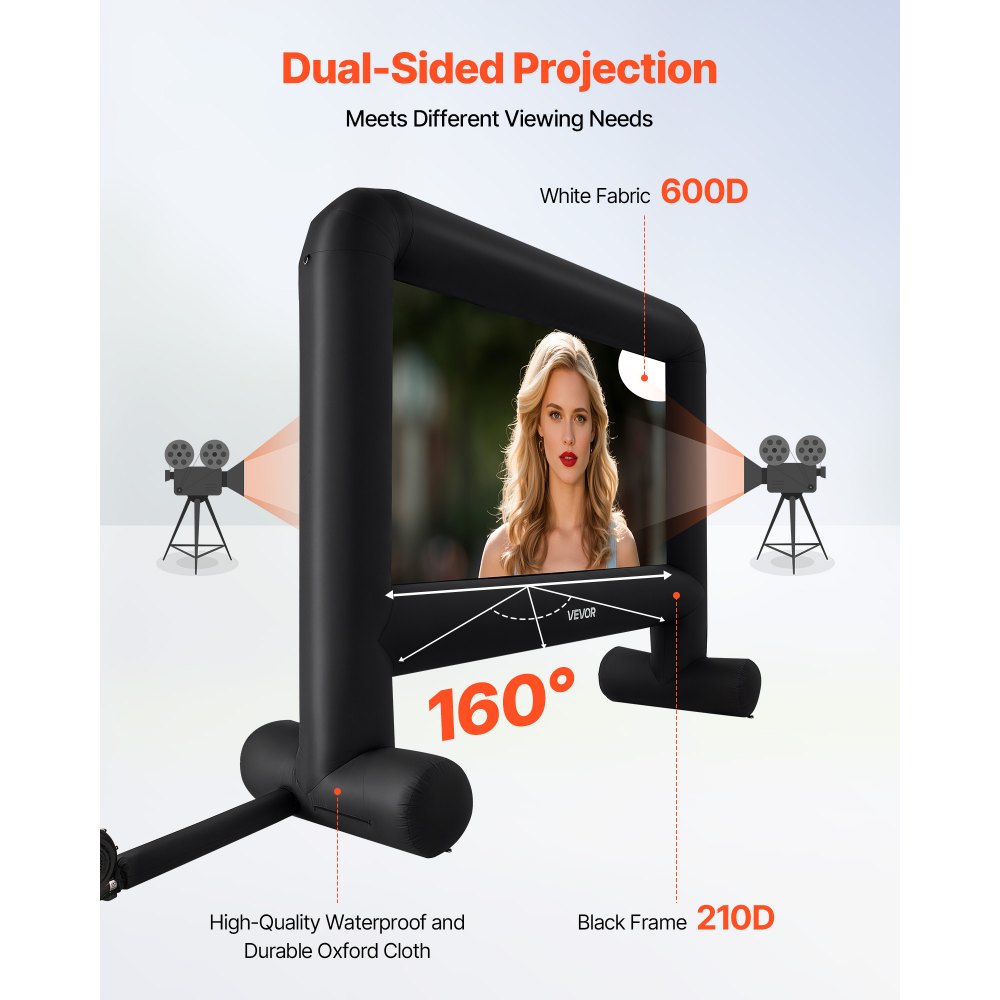 VEVOR 16FT Inflatable Movie Screen, Inflatable Projector Screen with Portable Storage Bag, 16:9 Easy Set Up Movie Projection for Outdoor Backyard, Home Theater, Theme Party