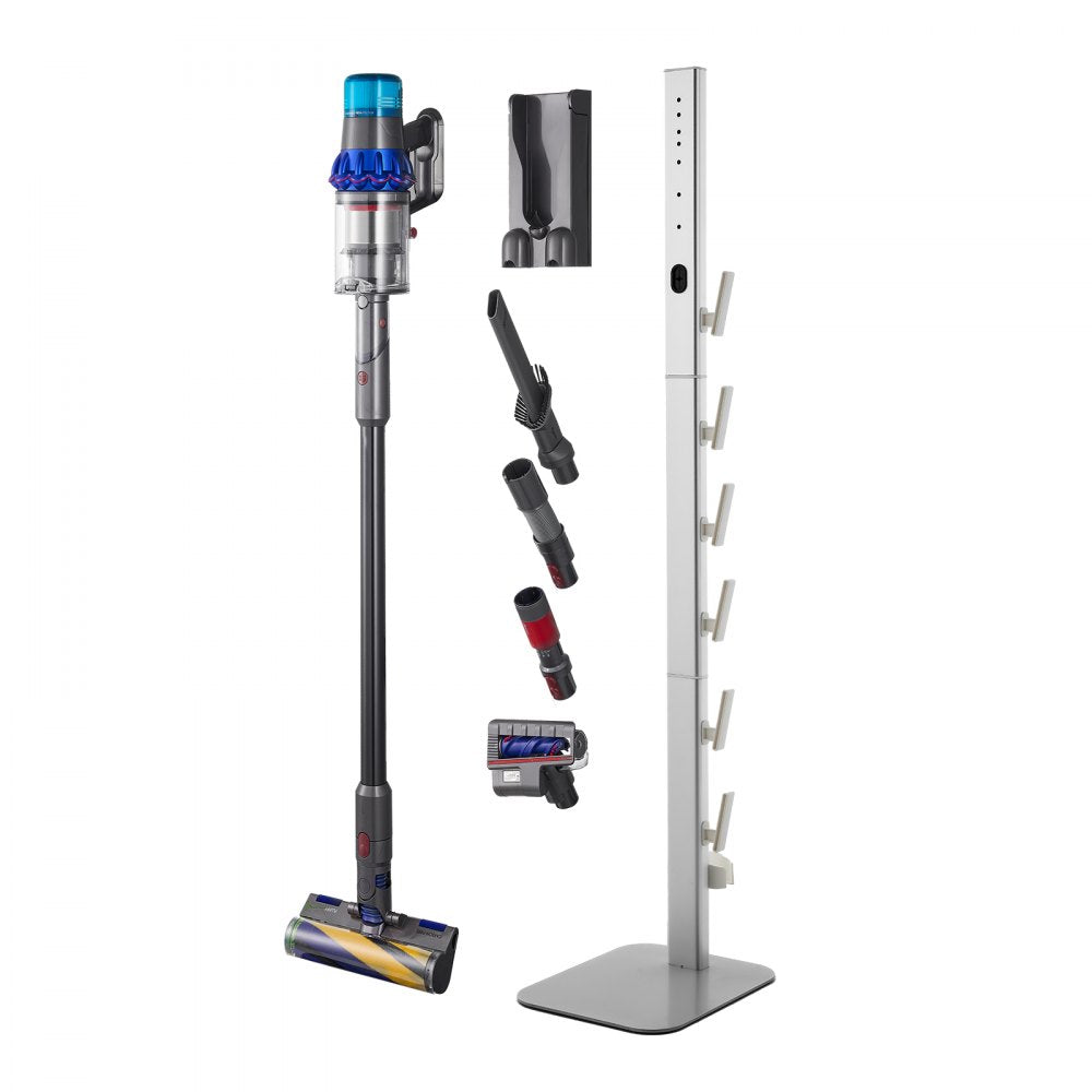 VEVOR Vacuum Stand, Compatible with Dyson G5 V15 V12 V11 V10 V8 V7 V6 Series Upright Vacuums Cleaners & Accessories, Stable Vacuum Stand Holder with 6 Hooks and Non-slip Footpads, Gray