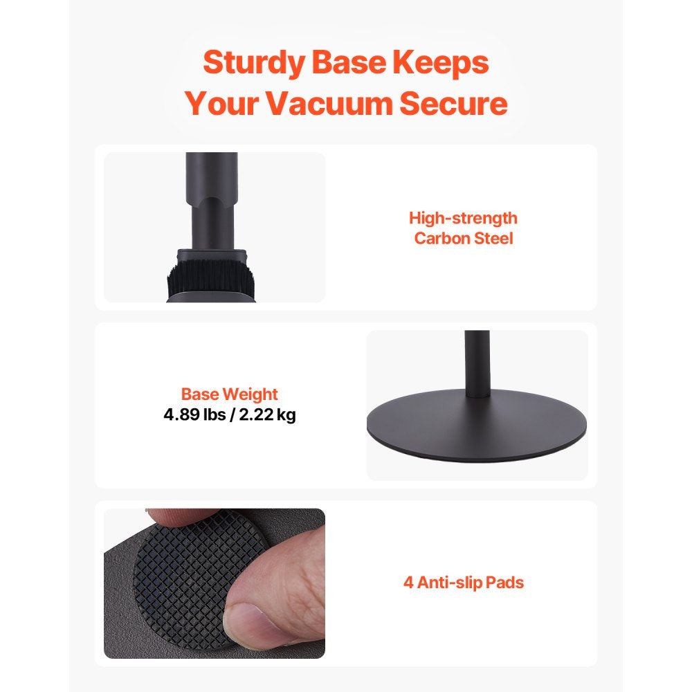 VEVOR Vacuum Stand, Compatible With V7 V8 V10 V11 V12 V15 Series Upright Vacuum Cleaners & Accessories, Stable Vacuum Stand Holder with 4 Anti-slip Pads and 3 Clips for Storing 6 Brush Heads