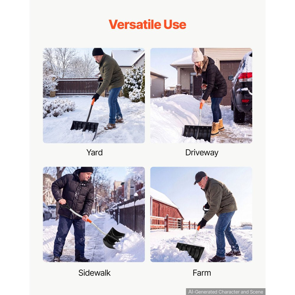 VEVOR Snow Shovel for Driveway 17" Wide Plastic Shovel with D-Grip Handle, for Home Garden Camping Outdoor, Aluminum Strip, Large Capacity Lightweight Ergonomic Snow Removal Tool, Extended Handle