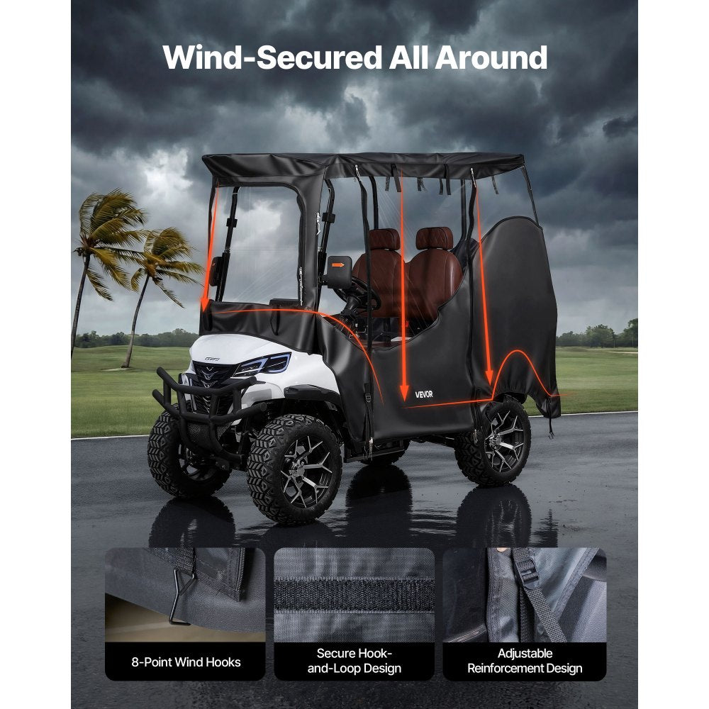 VEVOR Golf Cart Cover, Visible Full-Enclosure 2&2+2 Passenger Golf Cart, 600D Waterproof Oxford Fabric Club Car Cover Fits Most Carts Club Car, Yamaha, EZGO, Honda, PVC Coating & Windproof Hook Design