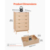 VEVOR 5 Fluted Drawer Dresser, Wooden Chest of Drawers with Sliding & Anti-tip Device, Modern Minimalist Dresser Chest, Closet Storage Organizer for Living Room, Hallway, Bedroom, Entryway, Light Wood